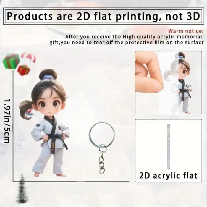 Cartoon Kung Fu Girl Pendant Keychain,martial Arts Themed 2d Flat Acrylic Ornament,hanging Móc Treo Đeo Thoại, Standee, Móc Khoá In Theo Yêu Cầu, Chất Liệu Mica Dày 4mm, Kích Thước 5.5 Cm, Có In Test Mẫu