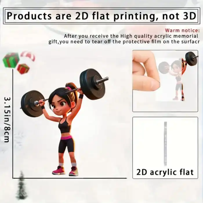 Cartoon Weightlifting Girl Pendant Keychain,fitness Theme 2d Flat Acrylic Ornament,hanging Móc Treo Đeo Thoại, Standee, Móc Khoá In Theo Yêu Cầu, Chất Liệu Mica Dày 4mm, Kích Thước 5.5 Cm, Có In Test Mẫu