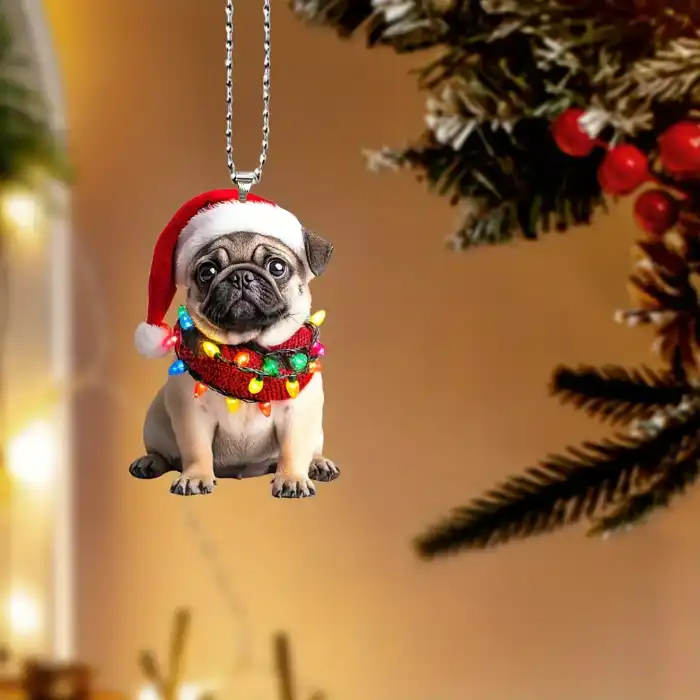 Charming Pug Christmas Pendant Keychain,cartoon Puppy 2d Acrylic Versatile Charm,for Car Móc Treo Đeo Thoại, Standee, Móc Khoá In Theo Yêu Cầu, Chất Liệu Mica Dày 4mm, Kích Thước 5.5 Cm, Có In Test Mẫu