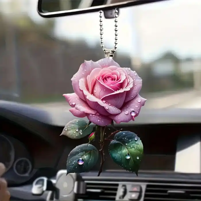 Chic Pink Rose Acrylic Pendant Versatile Charm Charming Flower Keychain For Car Móc Treo Đeo Thoại, Standee, Móc Khoá In Theo Yêu Cầu, Chất Liệu Mica Dày 4mm, Kích Thước 5.5 Cm, Có In Test Mẫu