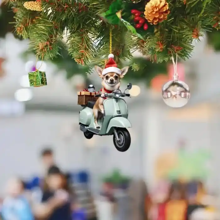 Chihuahua Dog Riding Motorcycle Pendant Keychain,christmas Puppy 2d Acrylic Charm,decor For Móc Treo Đeo Thoại, Standee, Móc Khoá In Theo Yêu Cầu, Chất Liệu Mica Dày 4mm, Kích Thước 5.5 Cm, Có In Test Mẫu