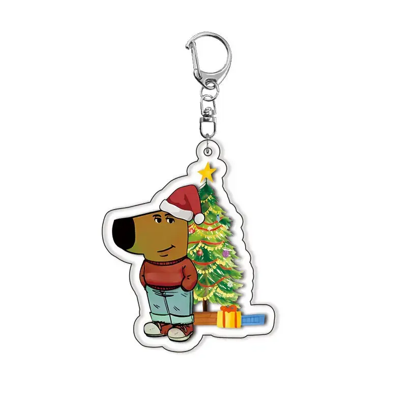 Christmas Cartoon Dog Pattern Acrylic Keychain Fashion Cute Girls Boys Funny Charming Bag Móc Treo Đeo Thoại, Standee, Móc Khoá In Theo Yêu Cầu, Chất Liệu Mica Dày 4mm, Kích Thước 5.5 Cm, Có In Test Mẫu