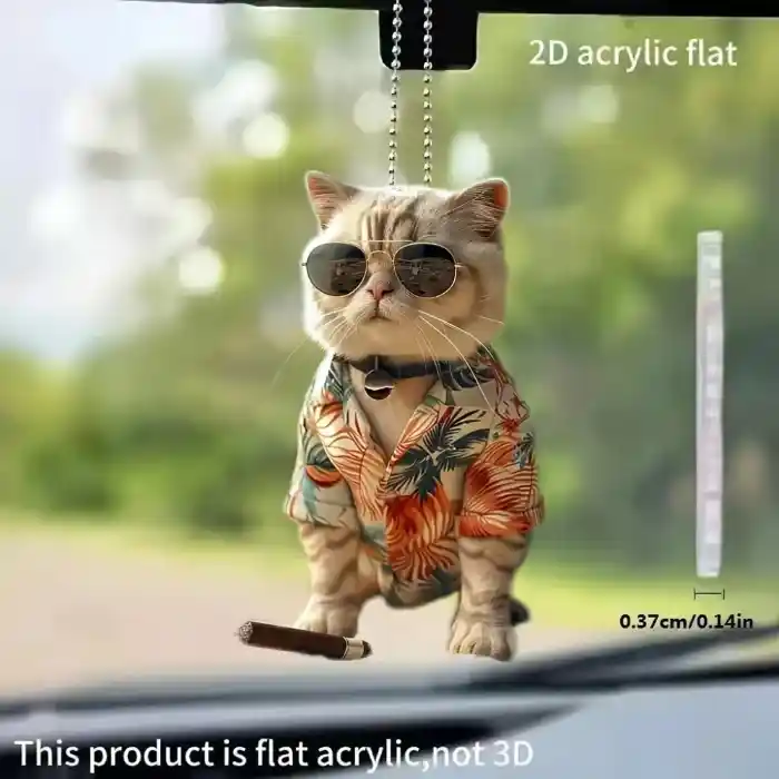 Cool Shirt Dressed Cat Pendant Keychain Cartoon Kitten 2d Acrylic Hanging Ornament,decor For Móc Treo Đeo Thoại, Standee, Móc Khoá In Theo Yêu Cầu, Chất Liệu Mica Dày 4mm, Kích Thước 5.5 Cm, Có In Test Mẫu