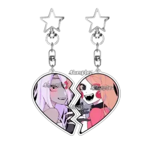 Creativehazbin Hotel Figures Q Edition 2pcs Love Shape Couple Cartoon Acrylic Keychain Móc Treo Đeo Thoại, Standee, Móc Khoá In Theo Yêu Cầu, Chất Liệu Mica Dày 4mm, Kích Thước 5.5 Cm, Có In Test Mẫu