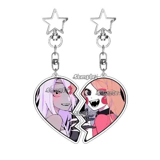 Creativehazbin Hotel Figures Q Edition 2pcs Love Shape Couple Cartoon Acrylic Keychain Móc Treo Đeo Thoại, Standee, Móc Khoá In Theo Yêu Cầu, Chất Liệu Mica Dày 4mm, Kích Thước 5.5 Cm, Có In Test Mẫu
