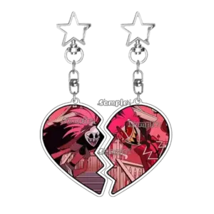 Creativehazbin Hotel Figures Q Edition 2pcs Love Shape Couple Cartoon Acrylic Keychain Móc Treo Đeo Thoại, Standee, Móc Khoá In Theo Yêu Cầu, Chất Liệu Mica Dày 4mm, Kích Thước 5.5 Cm, Có In Test Mẫu