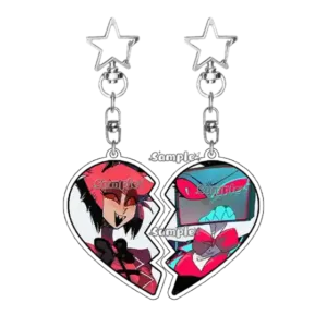 Creativehazbin Hotel Figures Q Edition 2pcs Love Shape Couple Cartoon Acrylic Keychain Móc Treo Đeo Thoại, Standee, Móc Khoá In Theo Yêu Cầu, Chất Liệu Mica Dày 4mm, Kích Thước 5.5 Cm, Có In Test Mẫu