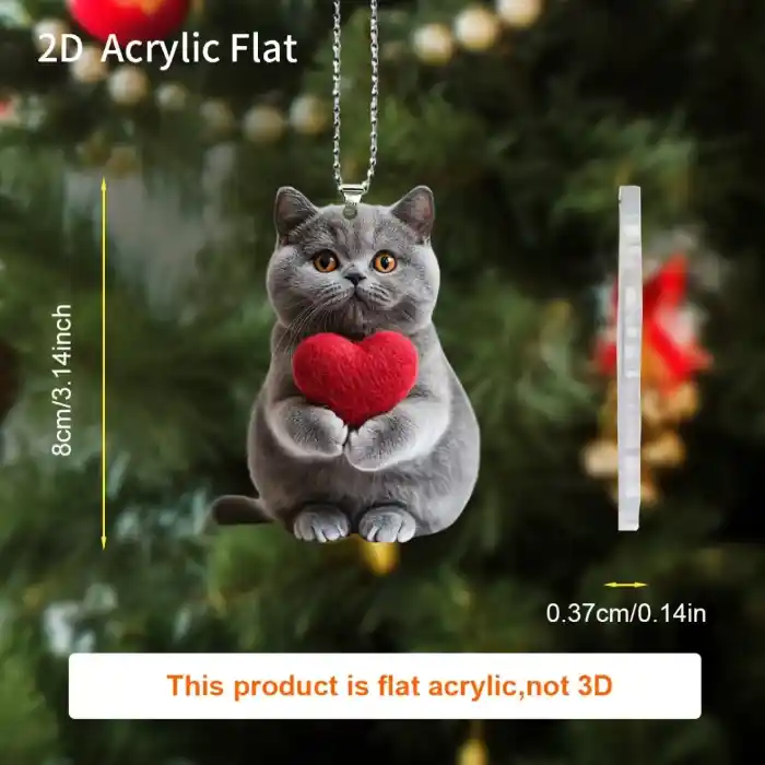 Cute 2d British Shorthair Kitten Keychain With Heart Acrylic Charm Versatile Pendant For Car Móc Treo Đeo Thoại, Standee, Móc Khoá In Theo Yêu Cầu, Chất Liệu Mica Dày 4mm, Kích Thước 5.5 Cm, Có In Test Mẫu