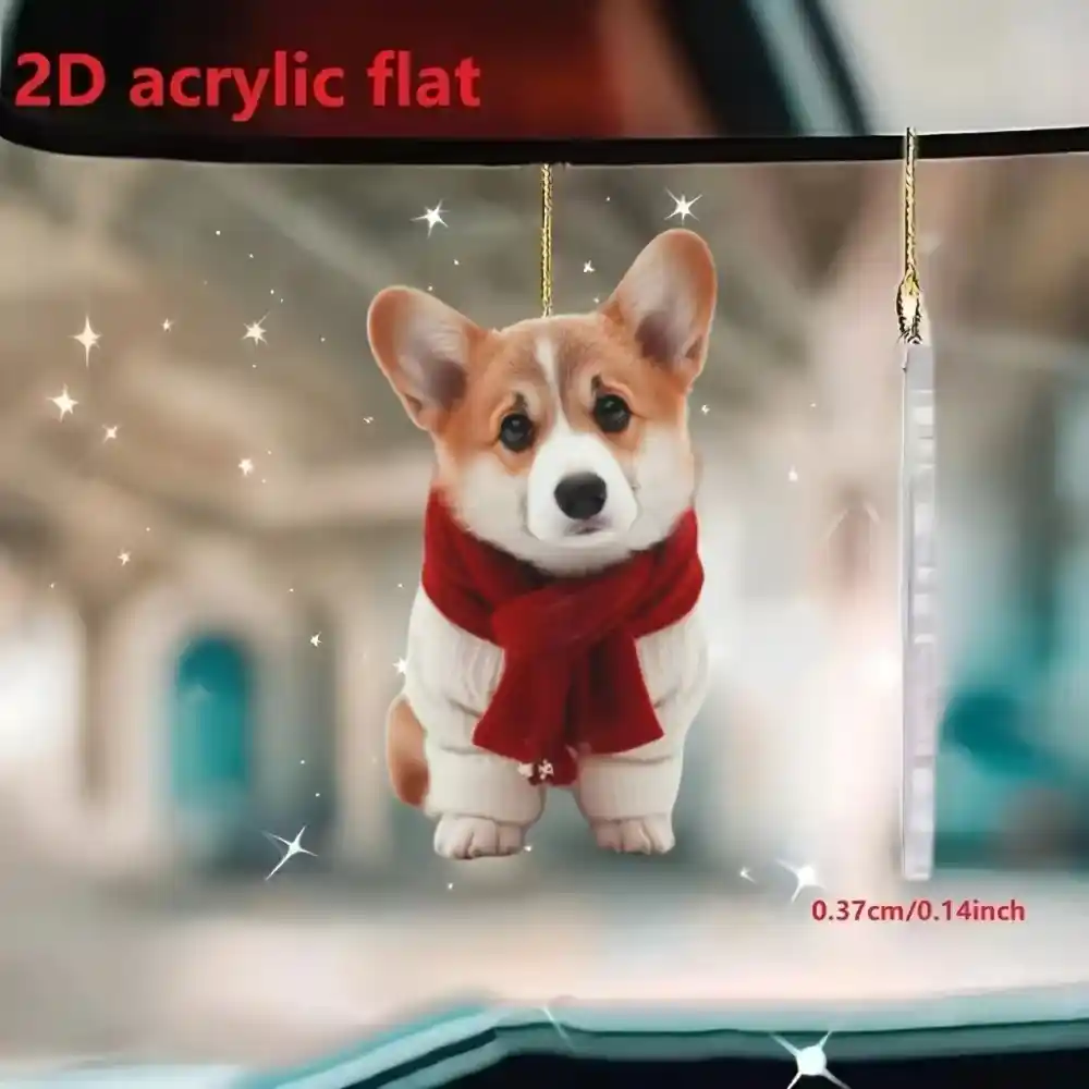 Cute 2d Corgi Acrylic Keychain Christmas Puppy With Red Scarf Pendant Versatile Charm,decor Móc Treo Đeo Thoại, Standee, Móc Khoá In Theo Yêu Cầu, Chất Liệu Mica Dày 4mm, Kích Thước 5.5 Cm, Có In Test Mẫu