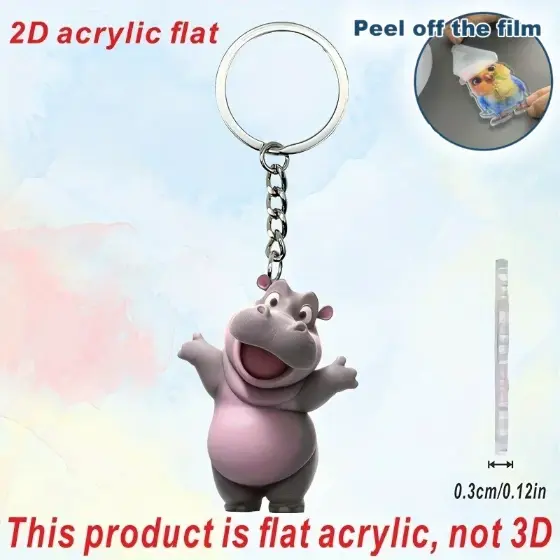 Cute 2d Hippo Keychain Animal Pendant Flat Acrylic Charm For Backpack Bags Festive Gift For Móc Treo Đeo Thoại, Standee, Móc Khoá In Theo Yêu Cầu, Chất Liệu Mica Dày 4mm, Kích Thước 5.5 Cm, Có In Test Mẫu