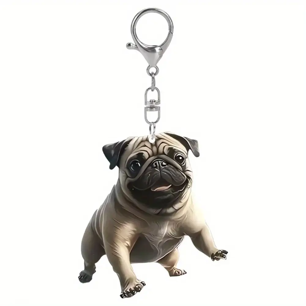 Cute 2d Running Pug Keychain Cartoon Puppy Pendant Versatile Charm Fashion Acrylic For Car Móc Treo Đeo Thoại, Standee, Móc Khoá In Theo Yêu Cầu, Chất Liệu Mica Dày 4mm, Kích Thước 5.5 Cm, Có In Test Mẫu
