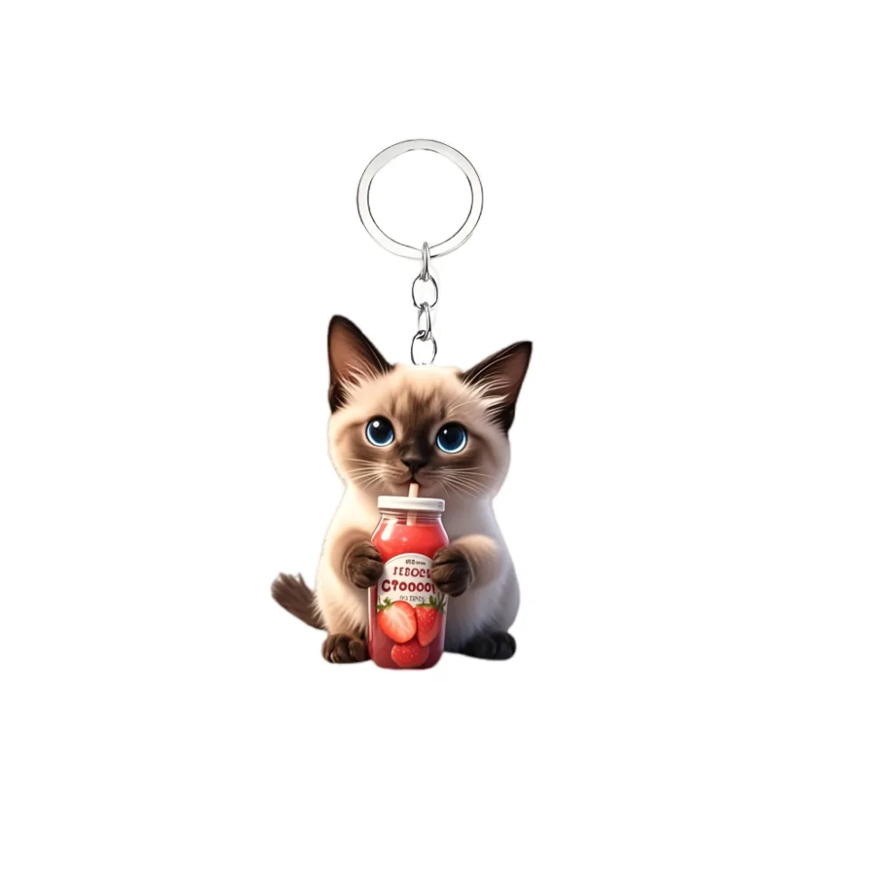 Cute 2d Siamese Cat Keychain Acrylic Kitten Backpack Car Interior Decorations Ornaments Gift Móc Treo Đeo Thoại, Standee, Móc Khoá In Theo Yêu Cầu, Chất Liệu Mica Dày 4mm, Kích Thước 5.5 Cm, Có In Test Mẫu