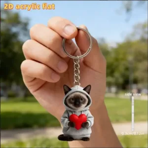 Cute 2d Siamese Cat Keychain Acrylic Kitten Backpack Car Interior Decorations Ornaments Gift Móc Treo Đeo Thoại, Standee, Móc Khoá In Theo Yêu Cầu, Chất Liệu Mica Dày 4mm, Kích Thước 5.5 Cm, Có In Test Mẫu