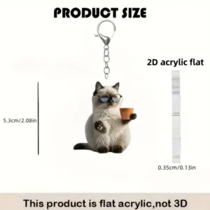 Cute 2d Siamese Cat Keychain Acrylic Kitten Backpack Car Interior Decorations Ornaments Gift Móc Treo Đeo Thoại, Standee, Móc Khoá In Theo Yêu Cầu, Chất Liệu Mica Dày 4mm, Kích Thước 5.5 Cm, Có In Test Mẫu