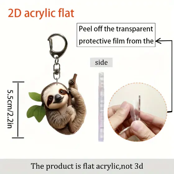 Cute 2d Sloth Keychain Floral Acrylic Design Backpack Accessory Gift For Women Valentine's Móc Treo Đeo Thoại, Standee, Móc Khoá In Theo Yêu Cầu, Chất Liệu Mica Dày 4mm, Kích Thước 5.5 Cm, Có In Test Mẫu