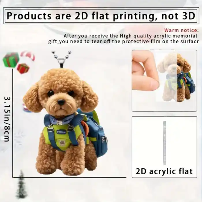 Cute 2d Teddy Dog Pendant With Schoolbag Flat Acrylic Keychain Puppy Hanging Ornament For Car Móc Treo Đeo Thoại, Standee, Móc Khoá In Theo Yêu Cầu, Chất Liệu Mica Dày 4mm, Kích Thước 5.5 Cm, Có In Test Mẫu