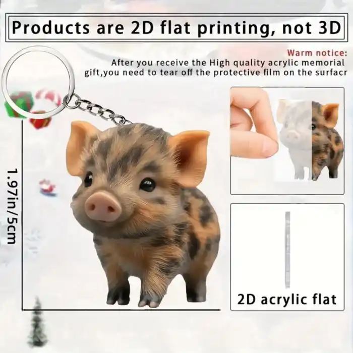 Cute 2d Wild Boar Baby Keychain Animal Theme Pendant Flat Acrylic Ornament Charms Hanging Móc Treo Đeo Thoại, Standee, Móc Khoá In Theo Yêu Cầu, Chất Liệu Mica Dày 4mm, Kích Thước 5.5 Cm, Có In Test Mẫu