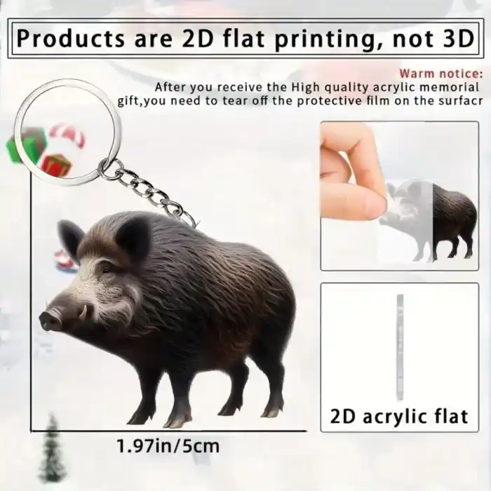 Cute 2d Wild Boar Pendant Keychain Animal Theme Flat Acrylic Ornament Charms Hanging Móc Treo Đeo Thoại, Standee, Móc Khoá In Theo Yêu Cầu, Chất Liệu Mica Dày 4mm, Kích Thước 5.5 Cm, Có In Test Mẫu