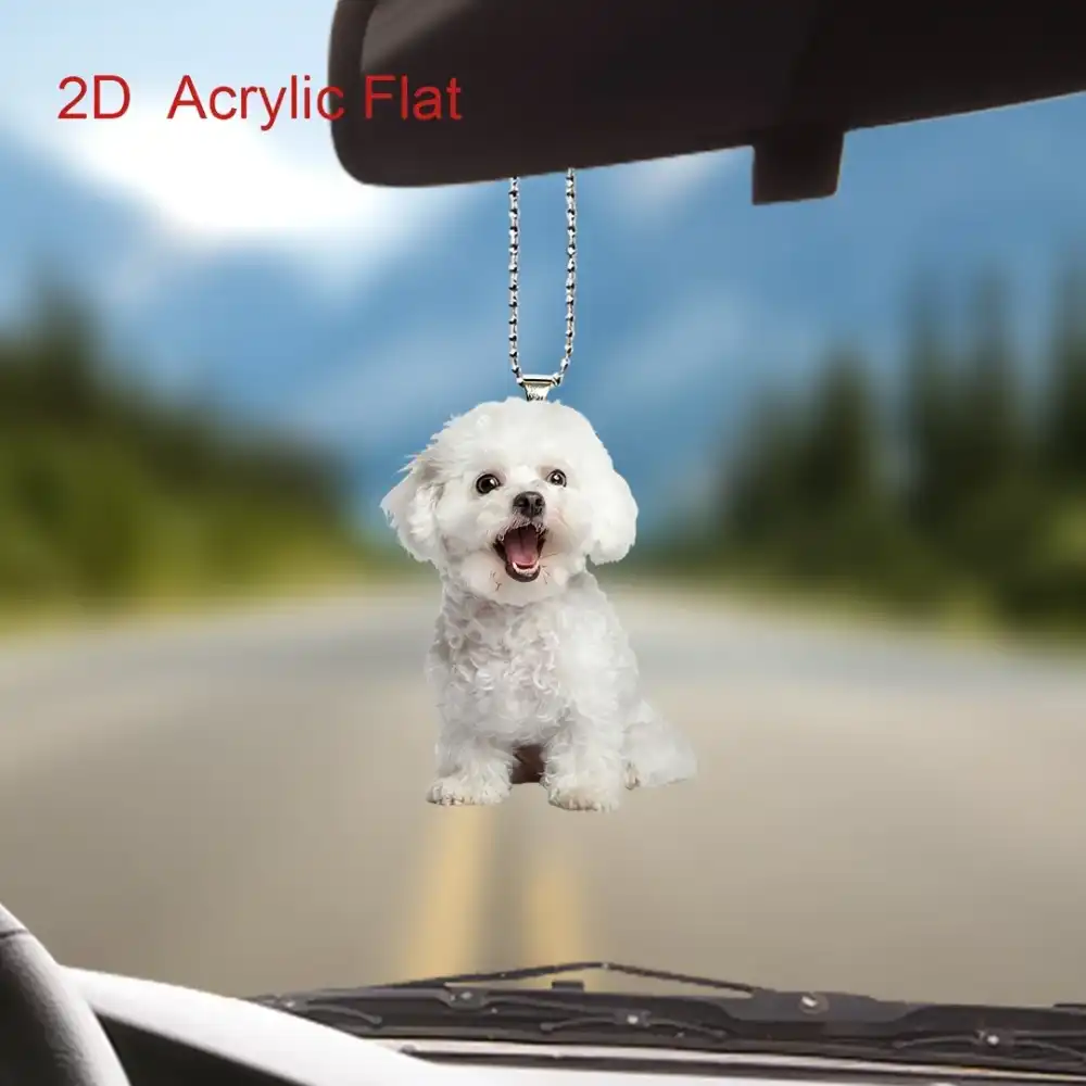 Cute Bichon Frise 2d Flat Acrylic Pendant Keychain,white Puppy Ornament Charm,hanging Decor Móc Treo Đeo Thoại, Standee, Móc Khoá In Theo Yêu Cầu, Chất Liệu Mica Dày 4mm, Kích Thước 5.5 Cm, Có In Test Mẫu