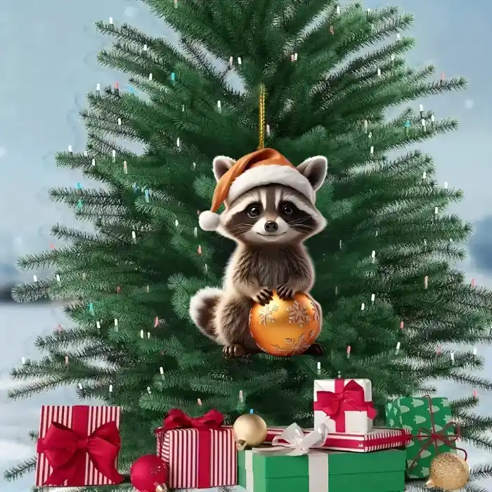 Cute Christmas Raccoon Pendant Keychain,raccoon Wear Santa Hat 2d Acrylic Versatile Móc Treo Đeo Thoại, Standee, Móc Khoá In Theo Yêu Cầu, Chất Liệu Mica Dày 4mm, Kích Thước 5.5 Cm, Có In Test Mẫu