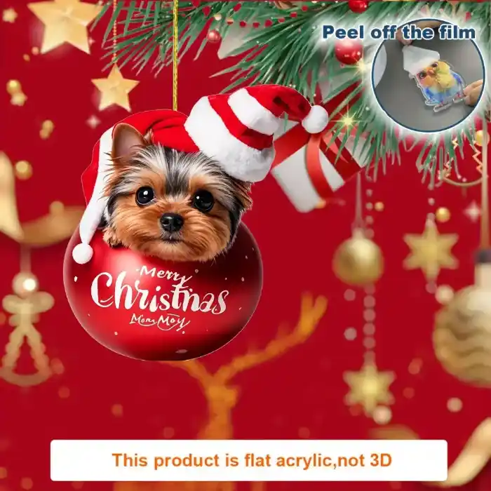 Cute Christmas Yorkshire Terrier Pendant Keychain,york Puppy 2d Flat Acrylic Charm,decor For Móc Treo Đeo Thoại, Standee, Móc Khoá In Theo Yêu Cầu, Chất Liệu Mica Dày 4mm, Kích Thước 5.5 Cm, Có In Test Mẫu