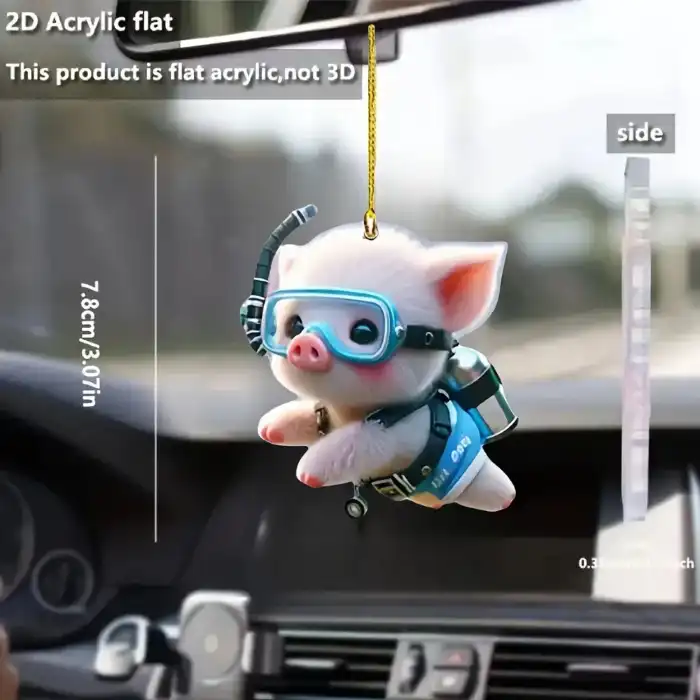Cute Diving Piglet Keychain Versatile Charm Cartoon Piggy 2d Acrylic Pendant For Car Móc Treo Đeo Thoại, Standee, Móc Khoá In Theo Yêu Cầu, Chất Liệu Mica Dày 4mm, Kích Thước 5.5 Cm, Có In Test Mẫu