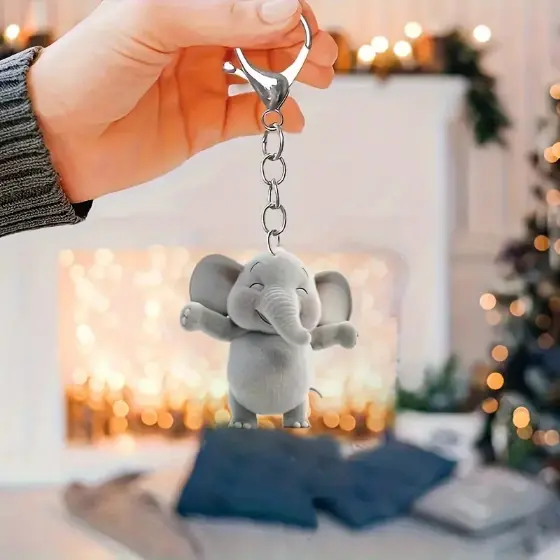 Cute Elephant Acrylic Keychain Cartoon Happy Elephant Pendant Versatile Charm For Car Móc Treo Đeo Thoại, Standee, Móc Khoá In Theo Yêu Cầu, Chất Liệu Mica Dày 4mm, Kích Thước 5.5 Cm, Có In Test Mẫu