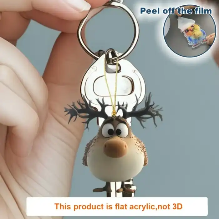 Cute Fat Moose Pendant Keychain,cartoon Animal Themed 2d(not 3d) Flat Acrylic Hanging Móc Treo Đeo Thoại, Standee, Móc Khoá In Theo Yêu Cầu, Chất Liệu Mica Dày 4mm, Kích Thước 5.5 Cm, Có In Test Mẫu