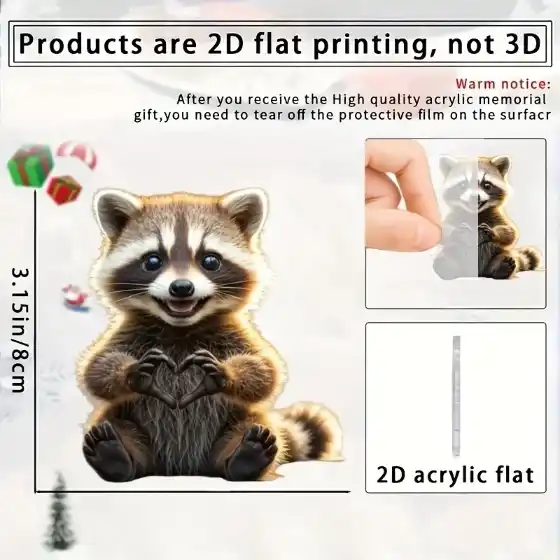 Cute "hand Heart" Raccoon Pendant Keychain,cartoon Animal Themed 2d Flat Acrylic Hanging Móc Treo Đeo Thoại, Standee, Móc Khoá In Theo Yêu Cầu, Chất Liệu Mica Dày 4mm, Kích Thước 5.5 Cm, Có In Test Mẫu
