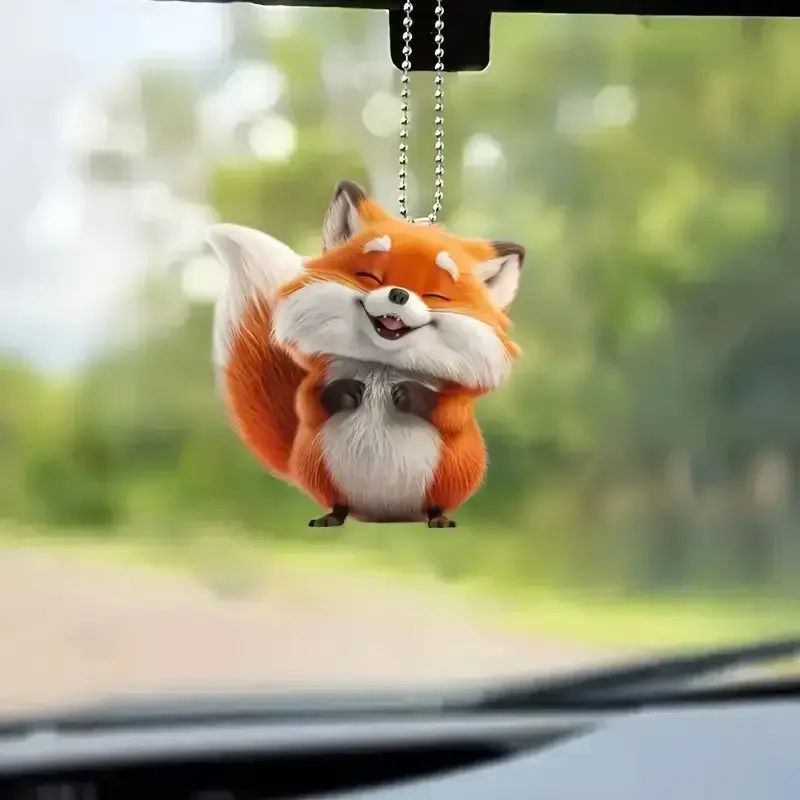 Cute Happy Face Expression Fox Acrylic Keychain Backpack Car Hanging Animal Keyring Pendant Móc Treo Đeo Thoại, Standee, Móc Khoá In Theo Yêu Cầu, Chất Liệu Mica Dày 4mm, Kích Thước 5.5 Cm, Có In Test Mẫu