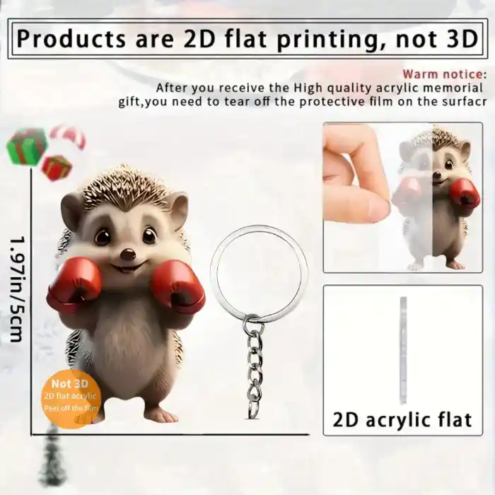 Cute Hedgehog Boxer Pendant Keychain Cartoon Animals 2d Flat Acrylic Ornament Charms Hanging Móc Treo Đeo Thoại, Standee, Móc Khoá In Theo Yêu Cầu, Chất Liệu Mica Dày 4mm, Kích Thước 5.5 Cm, Có In Test Mẫu