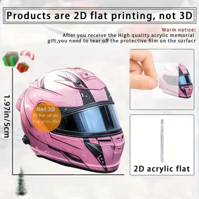 Cute Pink Motorcycle Helmet Pendant Keychain 2d Flat Acrylic Ornament Charms Hanging Móc Treo Đeo Thoại, Standee, Móc Khoá In Theo Yêu Cầu, Chất Liệu Mica Dày 4mm, Kích Thước 5.5 Cm, Có In Test Mẫu