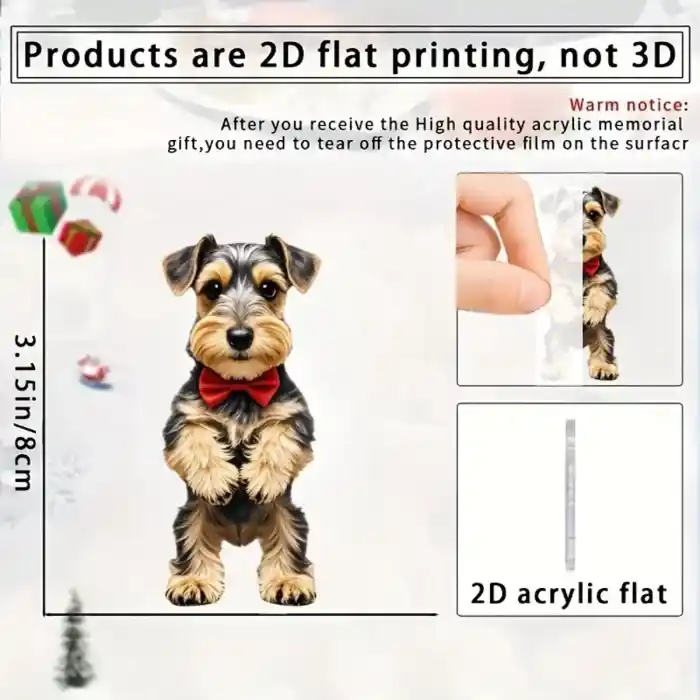 Cute Schnauzer-patterned Pendant Keychain,dog With Bow Tie 2d Flat Acrylic Hanging Móc Treo Đeo Thoại, Standee, Móc Khoá In Theo Yêu Cầu, Chất Liệu Mica Dày 4mm, Kích Thước 5.5 Cm, Có In Test Mẫu