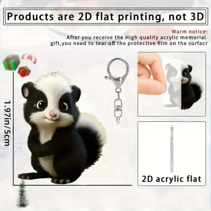 Cute Skunk Pendant Keychain,cartoon Animal 2d Flat Acrylic Ornament Charm,hanging Decoration Móc Treo Đeo Thoại, Standee, Móc Khoá In Theo Yêu Cầu, Chất Liệu Mica Dày 4mm, Kích Thước 5.5 Cm, Có In Test Mẫu