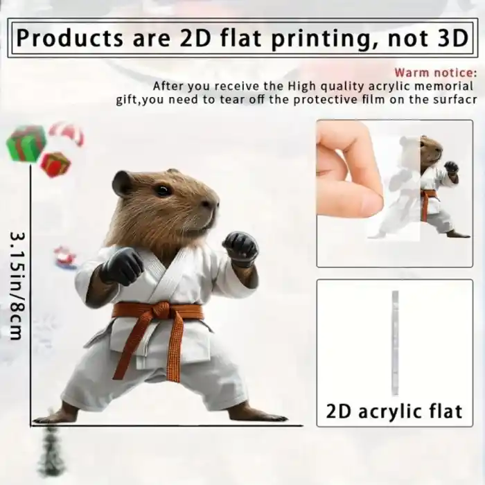 Cute Taekwondo Capybara Pendant Keychain,martial Arts Theme 2d Flat Acrylic Ornament,hanging Móc Treo Đeo Thoại, Standee, Móc Khoá In Theo Yêu Cầu, Chất Liệu Mica Dày 4mm, Kích Thước 5.5 Cm, Có In Test Mẫu