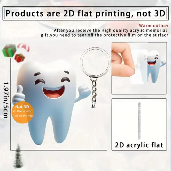 Cute Tooth Fairy Pendant Keychain Dentist Themed 2d Flat Acrylic Ornament Charms Hanging Móc Treo Đeo Thoại, Standee, Móc Khoá In Theo Yêu Cầu, Chất Liệu Mica Dày 4mm, Kích Thước 5.5 Cm, Có In Test Mẫu