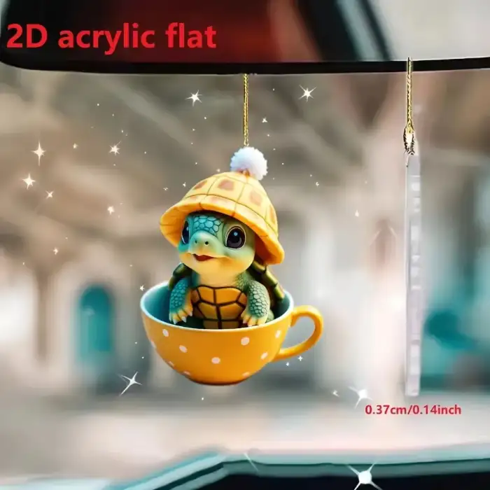 Cute Turtle In Cup 2d Acrylic Keychain Cartoon Animals Pendant Versatile Charm,decor For Car Móc Treo Đeo Thoại, Standee, Móc Khoá In Theo Yêu Cầu, Chất Liệu Mica Dày 4mm, Kích Thước 5.5 Cm, Có In Test Mẫu