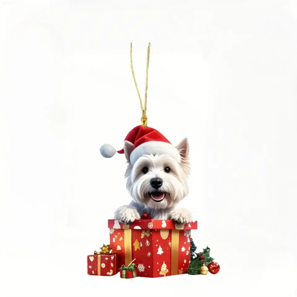 Cute West Highland Dog Pendant Keychain,christmas Themed 2d Flat Acrylic Ornament Móc Treo Đeo Thoại, Standee, Móc Khoá In Theo Yêu Cầu, Chất Liệu Mica Dày 4mm, Kích Thước 5.5 Cm, Có In Test Mẫu