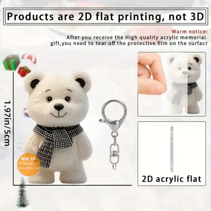 Cute White Bear Pendant Keychain Cartoon Animals 2d Flat Acrylic Ornament Charms Hanging Móc Treo Đeo Thoại, Standee, Móc Khoá In Theo Yêu Cầu, Chất Liệu Mica Dày 4mm, Kích Thước 5.5 Cm, Có In Test Mẫu
