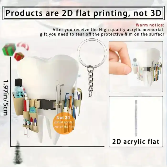 Dental Accessories Pendant Keychain Dentist Theme 2d Flat Acrylic Ornament Charms Hanging Móc Treo Đeo Thoại, Standee, Móc Khoá In Theo Yêu Cầu, Chất Liệu Mica Dày 4mm, Kích Thước 5.5 Cm, Có In Test Mẫu