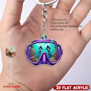 Diving Goggles Pendant Keychain Diver Themed 2d Flat Acrylic Ornament Hanging Decoration For Móc Treo Đeo Thoại, Standee, Móc Khoá In Theo Yêu Cầu, Chất Liệu Mica Dày 4mm, Kích Thước 5.5 Cm, Có In Test Mẫu