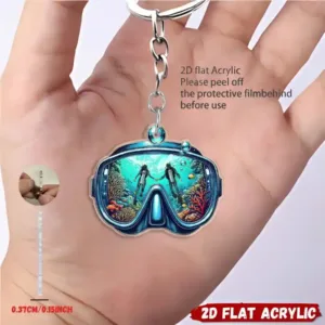 Diving Goggles Pendant Keychain Diver Themed 2d Flat Acrylic Ornament Hanging Decoration For Móc Treo Đeo Thoại, Standee, Móc Khoá In Theo Yêu Cầu, Chất Liệu Mica Dày 4mm, Kích Thước 5.5 Cm, Có In Test Mẫu