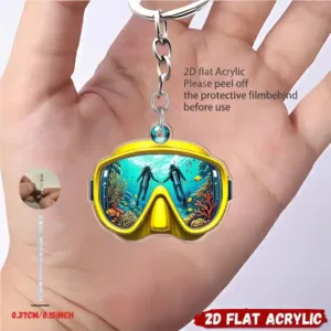 Diving Goggles Pendant Keychain Diver Themed 2d Flat Acrylic Ornament Hanging Decoration For Móc Treo Đeo Thoại, Standee, Móc Khoá In Theo Yêu Cầu, Chất Liệu Mica Dày 4mm, Kích Thước 5.5 Cm, Có In Test Mẫu