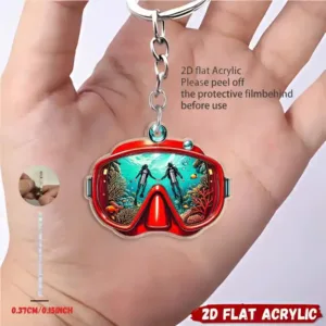 Diving Goggles Pendant Keychain Diver Themed 2d Flat Acrylic Ornament Hanging Decoration For Móc Treo Đeo Thoại, Standee, Móc Khoá In Theo Yêu Cầu, Chất Liệu Mica Dày 4mm, Kích Thước 5.5 Cm, Có In Test Mẫu