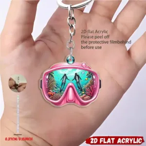 Diving Goggles Pendant Keychain Diver Themed 2d Flat Acrylic Ornament Hanging Decoration For Móc Treo Đeo Thoại, Standee, Móc Khoá In Theo Yêu Cầu, Chất Liệu Mica Dày 4mm, Kích Thước 5.5 Cm, Có In Test Mẫu