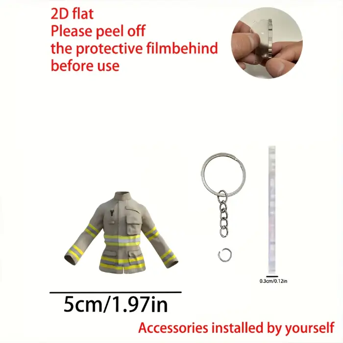 Elegant Firefighter Uniform Keychain 2d Pedant Flat Acrylic Hanging Ornament For Móc Treo Đeo Thoại, Standee, Móc Khoá In Theo Yêu Cầu, Chất Liệu Mica Dày 4mm, Kích Thước 5.5 Cm, Có In Test Mẫu