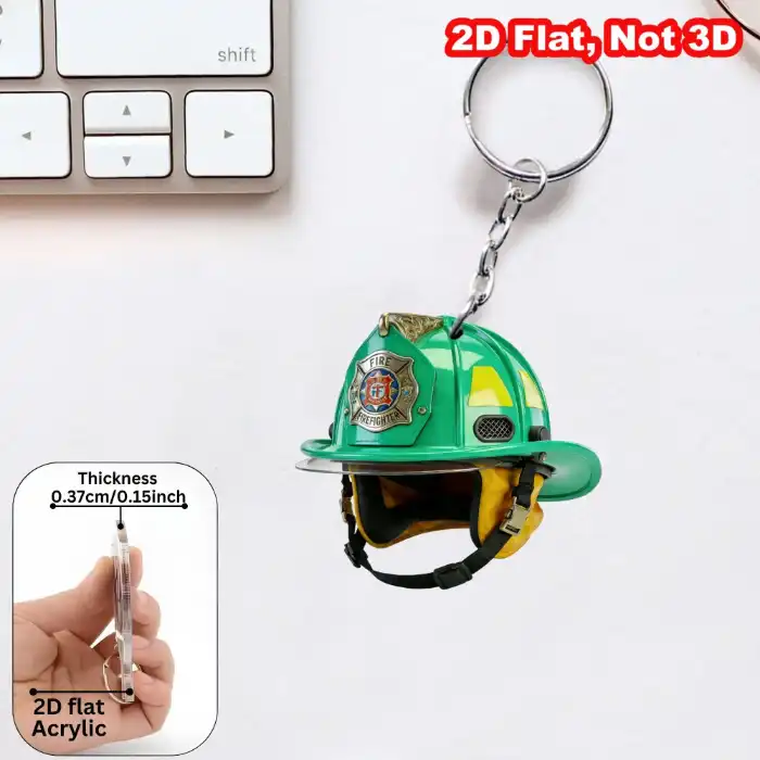 Firefighter Helmet Keychain 2d Flat Acrylic Pendant Firemen Themed Ornament Hanging Móc Treo Đeo Thoại, Standee, Móc Khoá In Theo Yêu Cầu, Chất Liệu Mica Dày 4mm, Kích Thước 5.5 Cm, Có In Test Mẫu