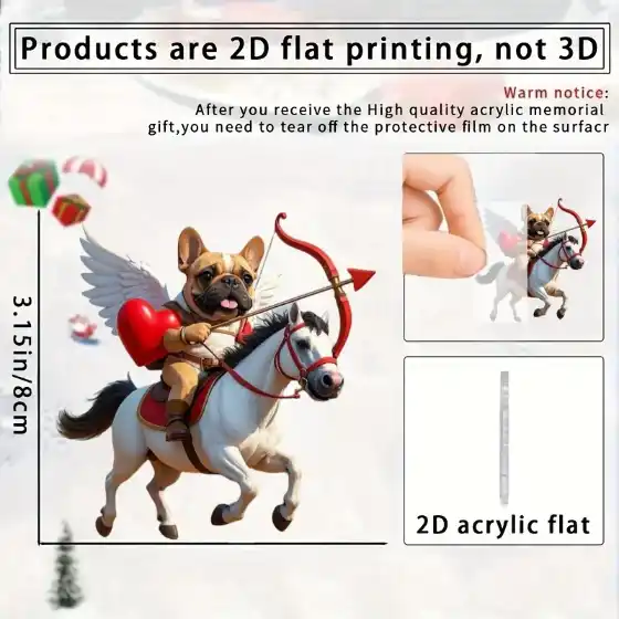 French Bulldog With Arrow Of Love&horse Pendant Keychain,cute Puppy 2d Flat Acrylic Hanging Móc Treo Đeo Thoại, Standee, Móc Khoá In Theo Yêu Cầu, Chất Liệu Mica Dày 4mm, Kích Thước 5.5 Cm, Có In Test Mẫu
