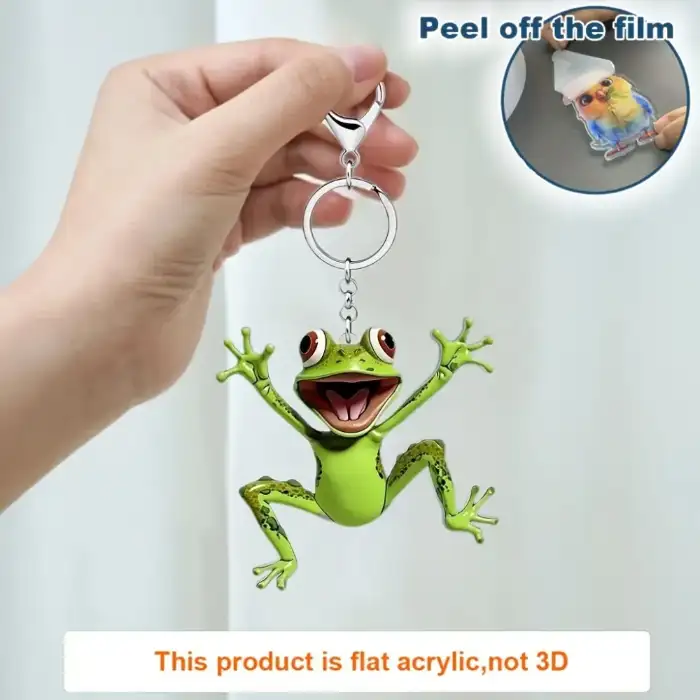 Funky Green Frog Pendant Keychain,happy Cartoon Frog Flat 2d Acrylic Ornament Charm,hanging Móc Treo Đeo Thoại, Standee, Móc Khoá In Theo Yêu Cầu, Chất Liệu Mica Dày 4mm, Kích Thước 5.5 Cm, Có In Test Mẫu