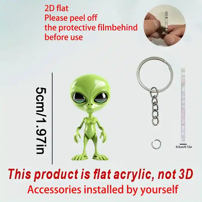 Green Alien Keychain 2d Science Fiction Acrylic Hanging Ornament Car Pendant Backpack Wallet Móc Treo Đeo Thoại, Standee, Móc Khoá In Theo Yêu Cầu, Chất Liệu Mica Dày 4mm, Kích Thước 5.5 Cm, Có In Test Mẫu